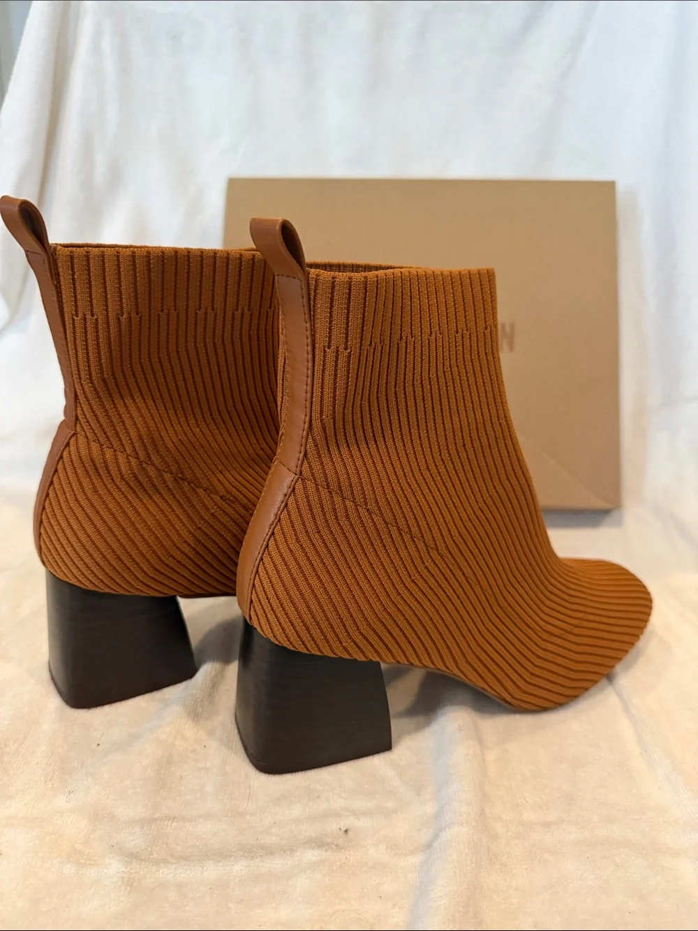 Steve Madden Cognac Rib-Knit Ankle Booties